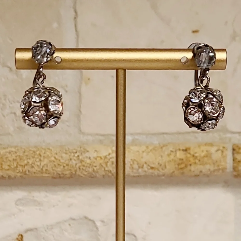 Vintage Crystal Sphere Screwback Dangle Earrings
